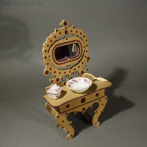 Antique  miniature dressing table Badeuille , Antique furniture fashion dolls , Puppenstuben mobel waschgarnitur 