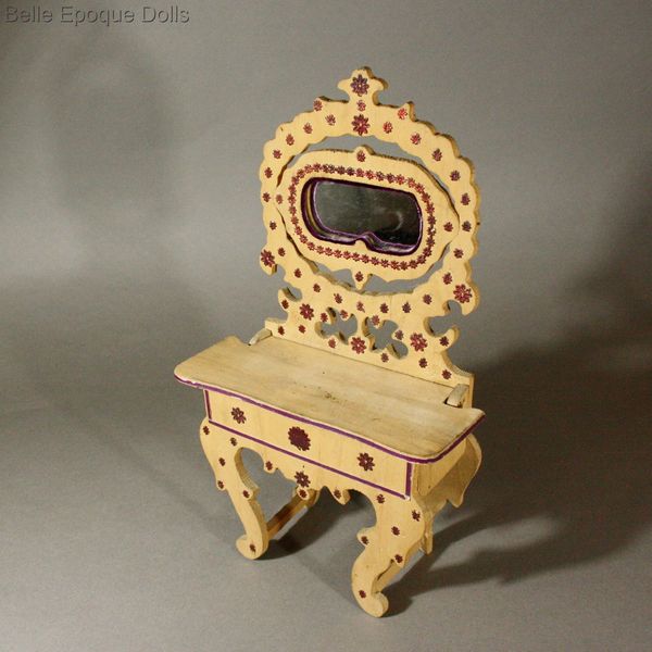 puppen miniatuur franzosiche toilettentisch , Antique furniture fashion dolls , Antique  miniature dressing table Badeuille