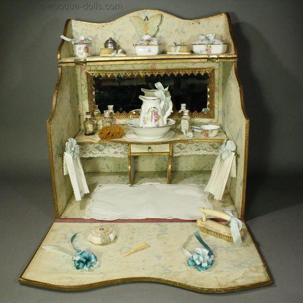 Antique French Doll toilette salon , antique beauty culture sets for dolls