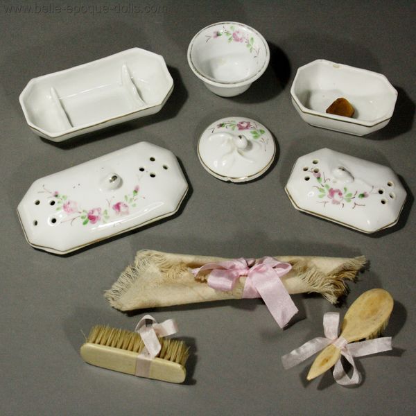 beauty cluture sets , toilette de ma poupee , Antique french toilette set for bebe