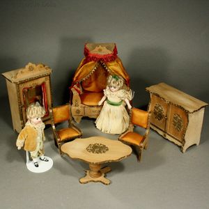 Antique dolls house French furniture  , Antique Dollhouse miniature badeuille salon , Puppenstuben zubehor Französische Möbel  