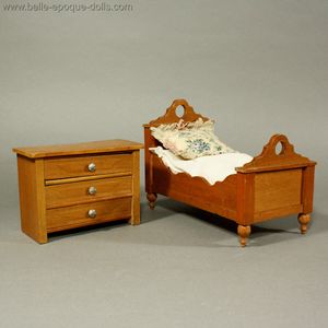 Antique Miniature Bed and Chest of Drawers by Schneegas