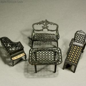 Antique Tiny Metal Furnishings for Small Dollhouse or Nursery