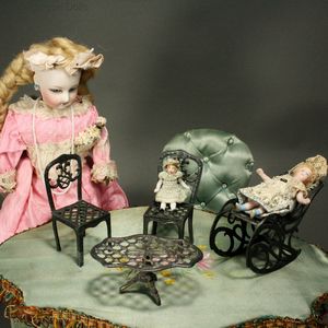 Antique Dollhouse metal furnishings miniature , Antique dolls house metal furniture simon rivollet , Puppenstuben zinn mobel 