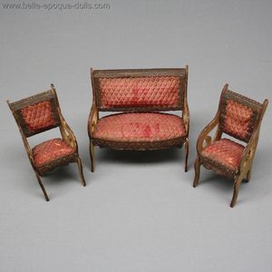 Antique French Miniature Dollhouse Chairs and Armchair - Small Size