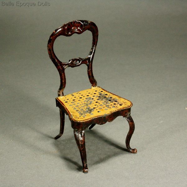 Antique Dolls House Furniture / German Painted Tin Balloon Back ... Antique dolls house furniture table chair rock & graner , Puppenstuben zubehor rock graner - Antique Dolls House Furniture / German Painted Tin Balloon Back