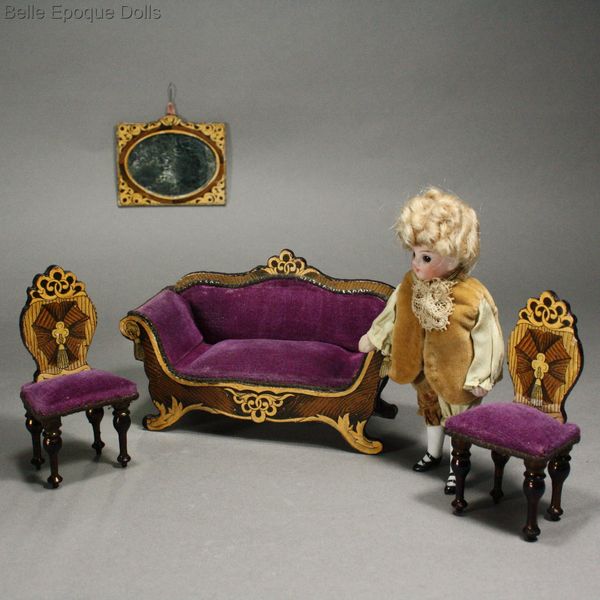 Puppenstuben zubehor lithograph papier beklebt uberlackiert , Antique Dollhouse Lithographed furniture miniature , Puppenstuben zubehor lithograph papier beklebt uberlackiert