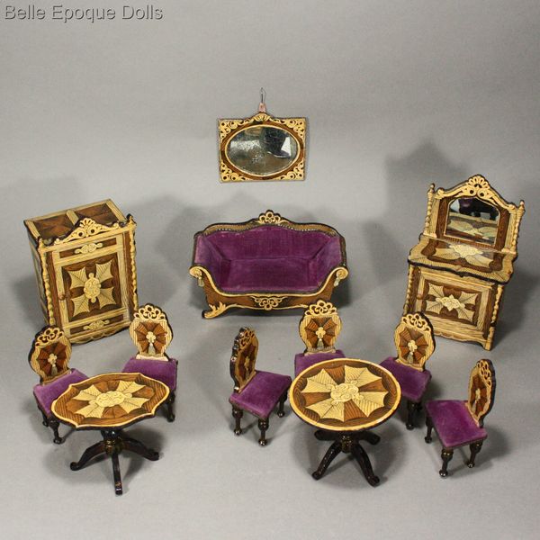 Antique dolls house german furnishings  , Puppenstuben zubehor lithograph papier beklebt uberlackiert