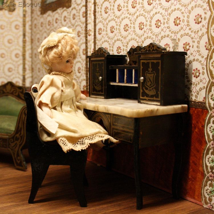 Antique dolls house furniture desk with cabinet , Puppenstuben zubehor Wagner & Sohne