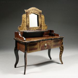 Boulle style miniature , Antique dolls house furniture  , Antique Dollhouse Dressing Table in Boulle style Wagner & Sohne 