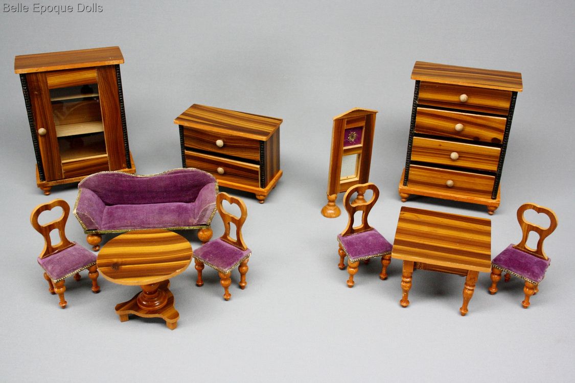 Antique Dolls House Furniture / Dollhouse False Grained Furniture Set
