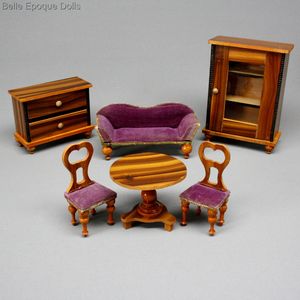 Dollhouse False Grained Furniture Set with Light Finish and Colorful Upholstery