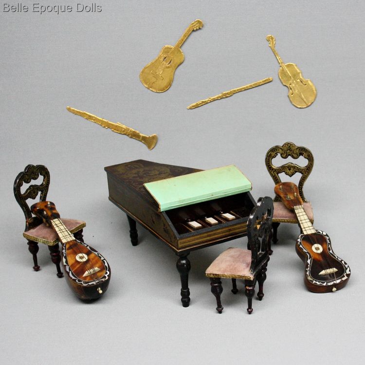 Antique Dollhouse miniature piano biedermeier boulle , wagner sohne furniture