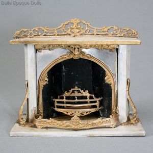Wonderful Painted Metal Fireplace with Mirrored Front and Gilded Ornament