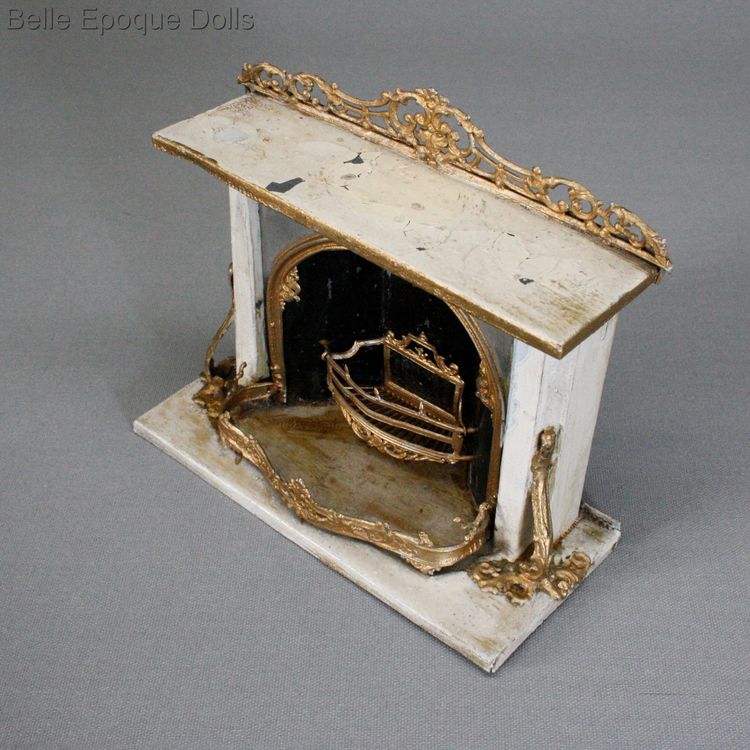 Antique dolls house furniture tin fireplace , Puppenstuben zubehor mobel