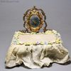 Antique dolls house furniture toilette set  , antique gilt metal dressing table , Antique dolls house furniture toilette set  