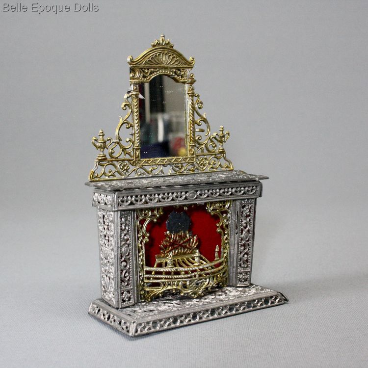 Antique dolls house furniture metal filigree fireplace  , Puppenstuben zubehor