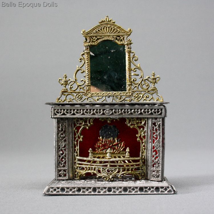 Antique Dollhouse miniature metal fireplace , Puppenstuben zubehor