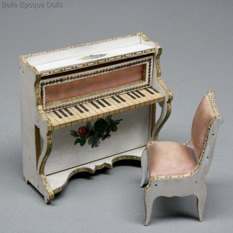 Early French salon  , French dollhouse salon Bolant Badeuille furniture , antique miniature piano furnishings