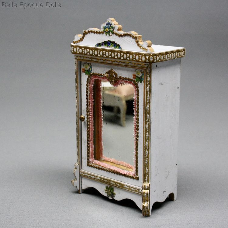 French dollhouse salon Bolant Badeuille furniture ,  Antique French wooden salon with floral design 
