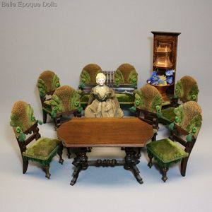 Unusual Antique Manorial Salon Set with Luxury-quality of Green Upholstery