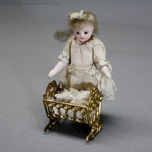 Antique French Dollhouse Cradle with Baby