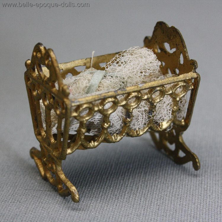  Antique tiny frozen charlotte , Antique dolls house metal furniture 