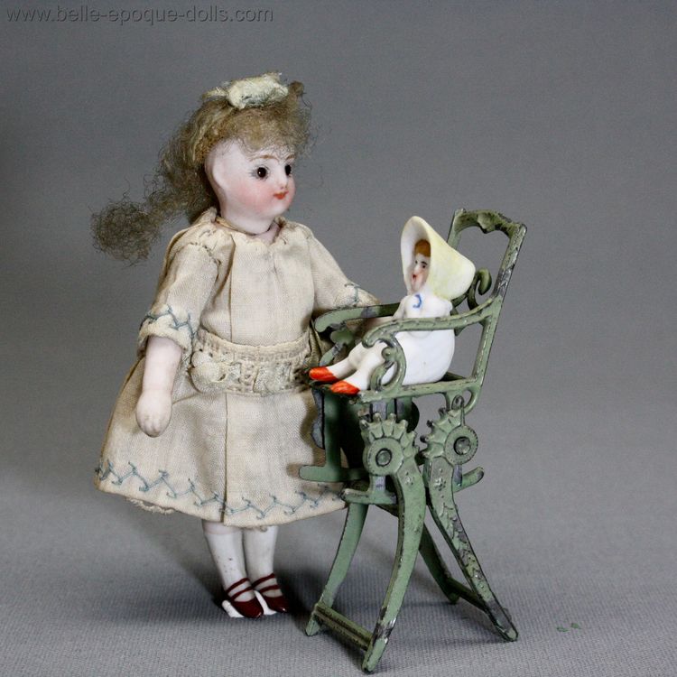 Antique dolls house metal  furniture high chair , Puppenstuben zubehor