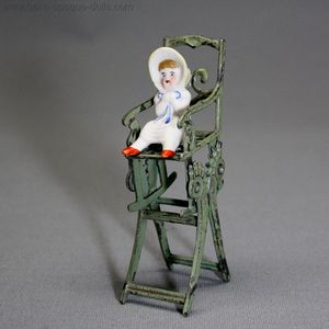 Antique dolls house metal  furniture high chair , Antique Dollhouse miniature baby chair , Puppenstuben zubehor 