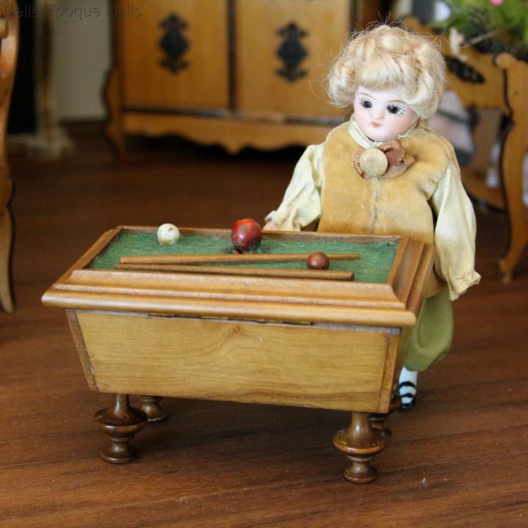 Antique Dollhouse miniature wooden pool table , Antique dolls house billard table
