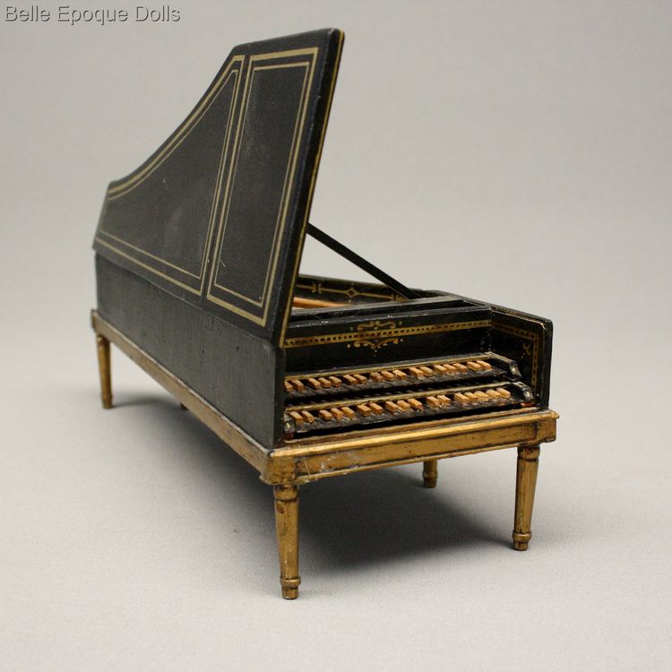 Antique Dolls House Furniture / Miniature Wooden Harpsichord with