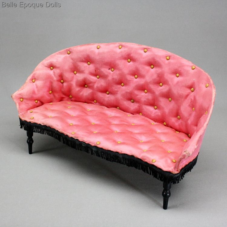 Gaultier fashion doll salon , Tufted upholstery Napoleon III miniature salon , antique French furnishings