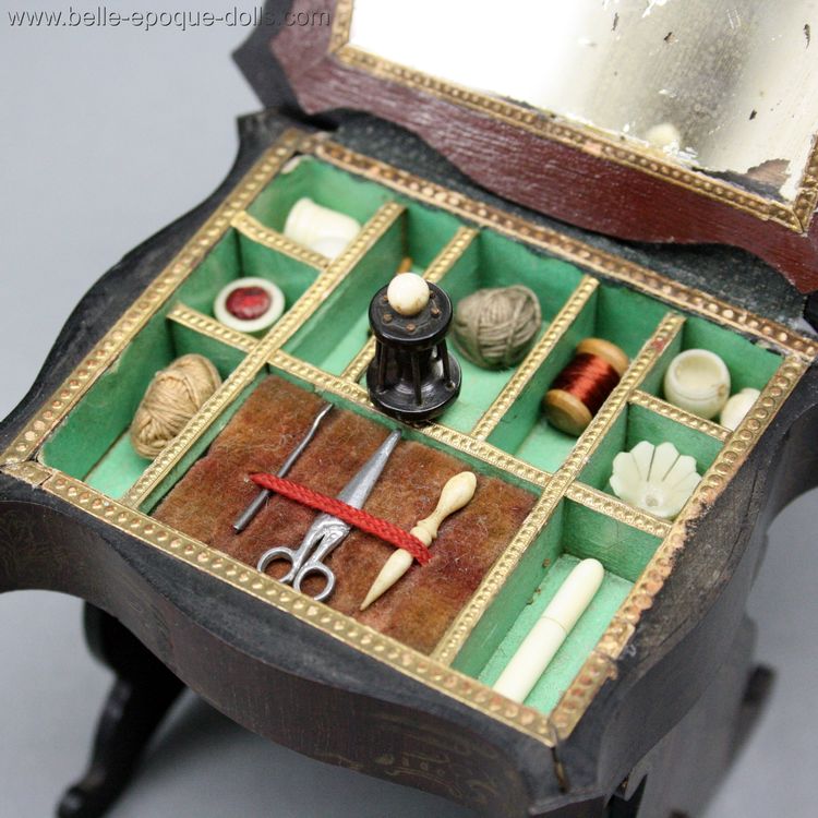 Walterhausen  , Antique dolls house furniture biedermeier boulle , Antique Dollhouse miniature sewing table