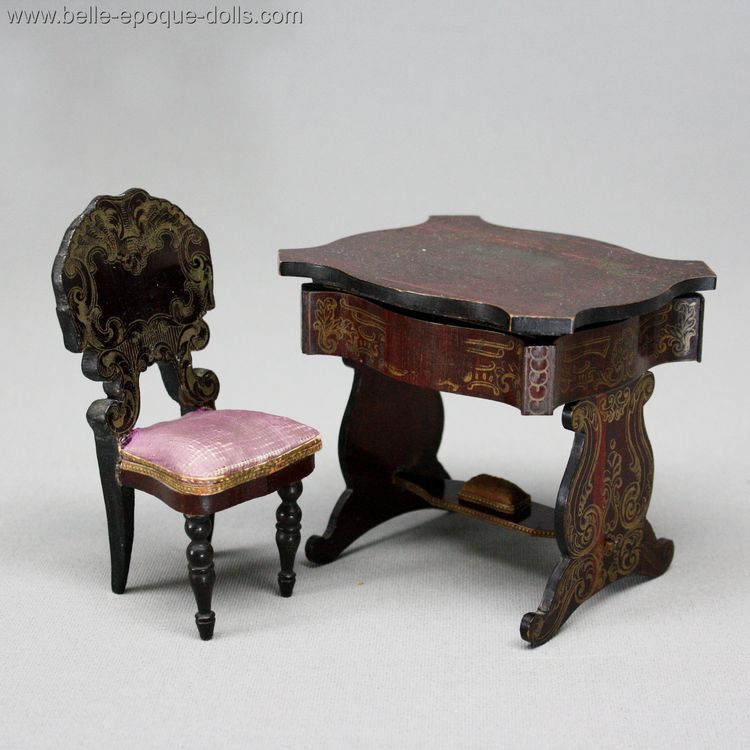 Antique dolls house furniture biedermeier boulle , Walterhausen  , Puppenstuben Biedermeier zubehor 