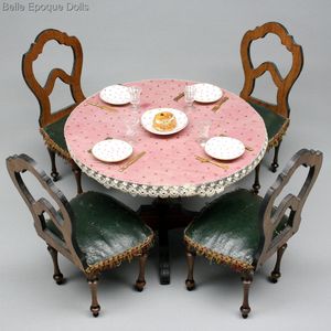 Rare Antique French Dining Furniture for Fashion Doll