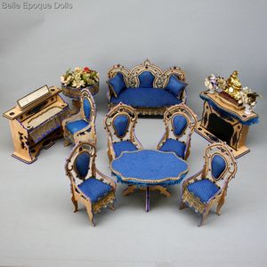 Manorial French Salon with Blue Silk Upholstery and Great Decoupage - by Badeuille