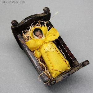 wooden antique cradle , miniature dollhouse cradle 