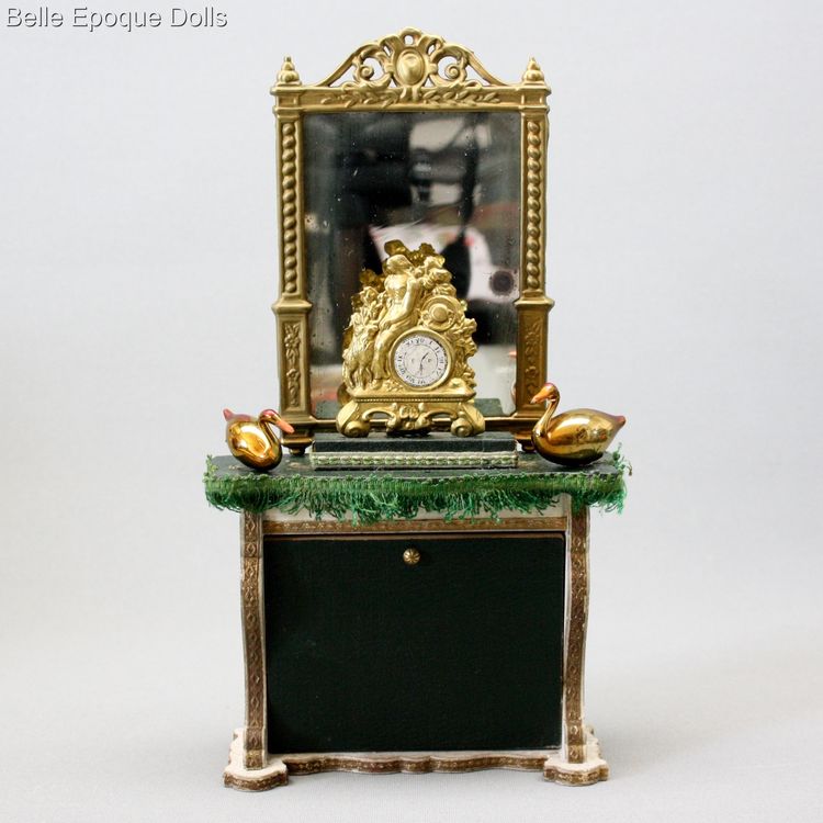 French salon miniature buffet , Faux leather salon in honey tone  , antique dollhouse miniature for sale