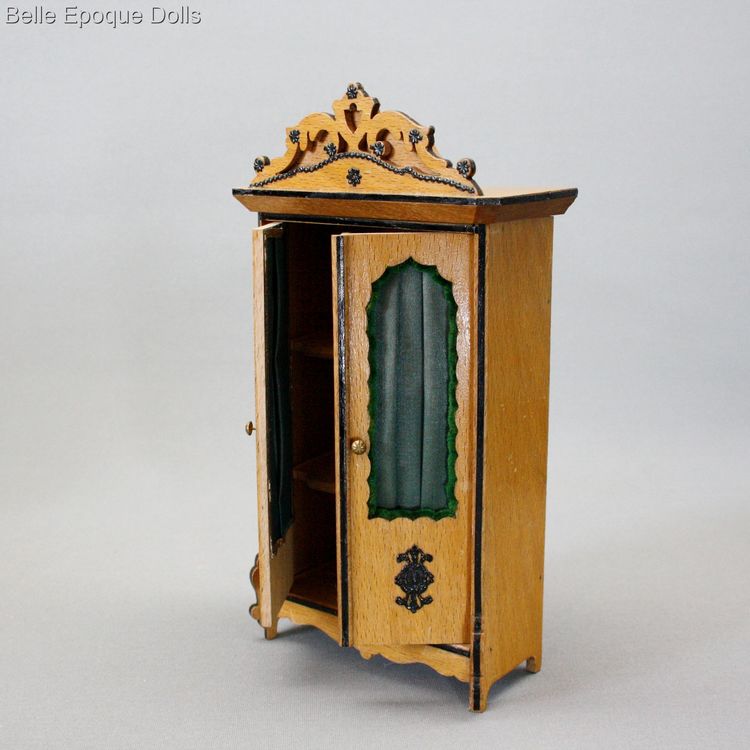 French salon miniature buffet , Faux leather salon in honey tone  , antique dollhouse miniature for sale