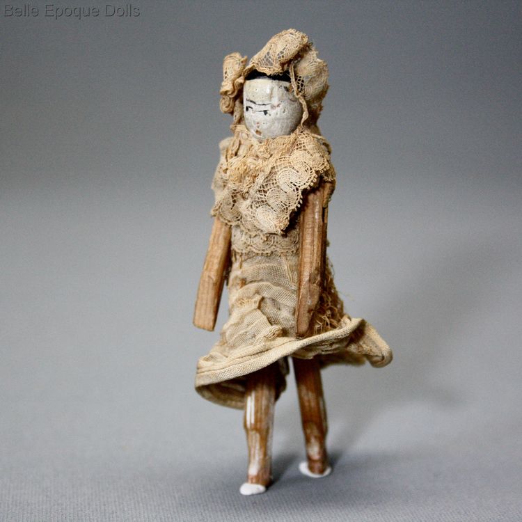 miniature antique doll , german wooden miniature doll