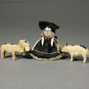 Early Grödnertal Tiny Shepherdess Doll in Original Costume