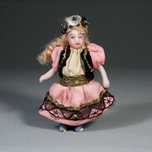 Antique French All-Bisque Tiny Girl at Carnaval