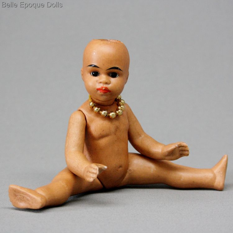 antique mulatto Gebruder Kuhnlenz doll , Antique Brown Bare Feet mignonette  , Antique Dollhouse miniature