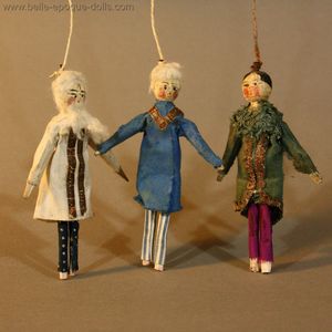 Three Antique Wooden Theater Dolls