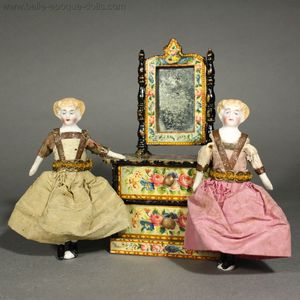 Pair of Antique Dollhouse Dolls - The Twin Daughters