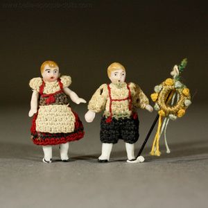 Tiny German All-Bisque Dolls in Original Costume - By Carl Horn