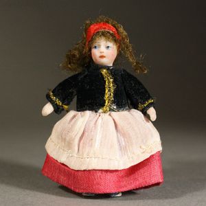 Antique All Bisque French Tiny Doll - The Girl in Winter Dress