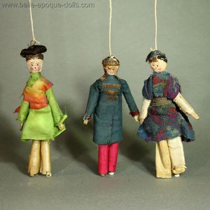 Three Early Wooden Theater Dolls