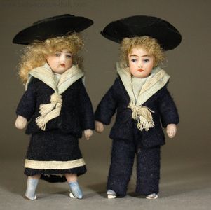 Pair of All Bisque Tiny Dolls - The Sailors