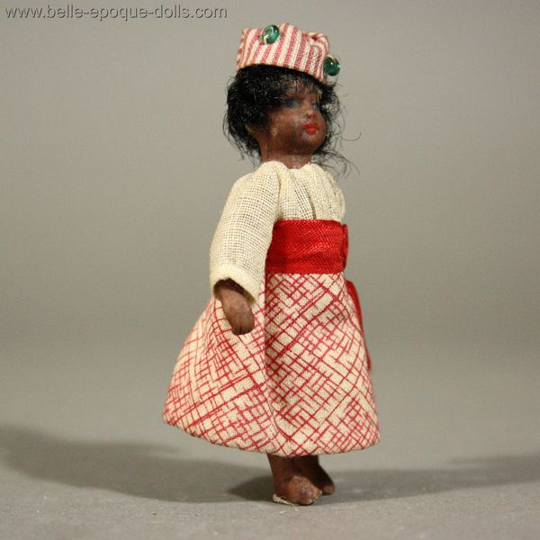 franzoesische puppenstubenpuppe , Antique  Lilliputian Doll ,  all bisque miniature antique black doll